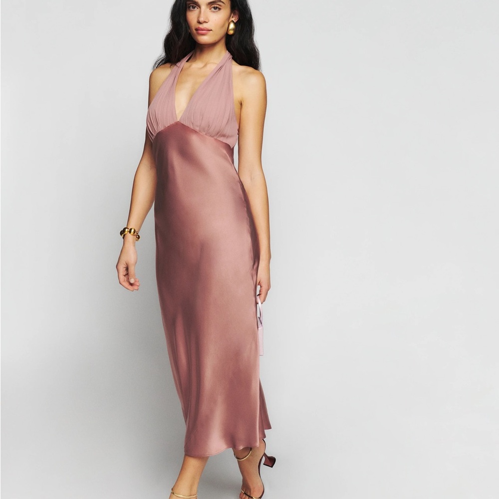 Reformation Rose Dusty Halter Midi Slip Dress